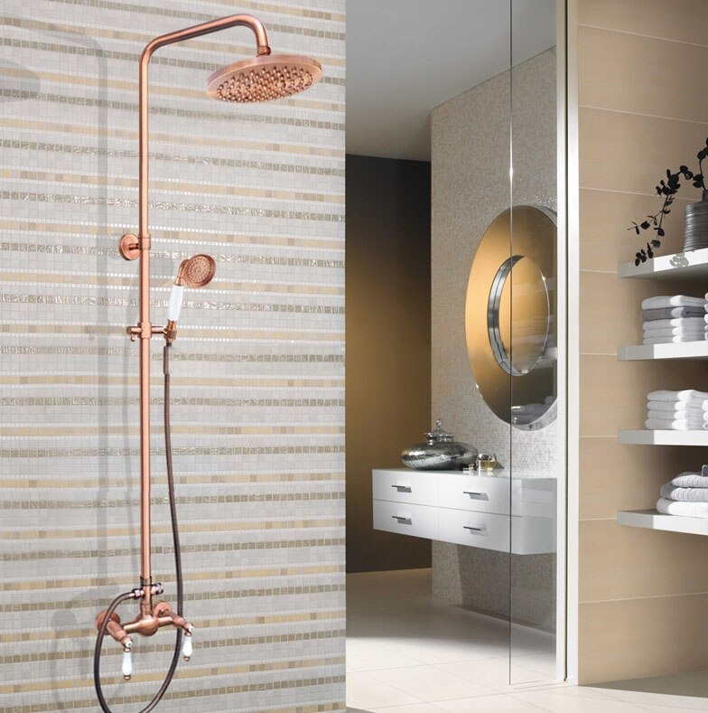 Rainfall Bathroom Shower Head With Tub Faucet And Hand Sprayer Set In Rose Gold Finish